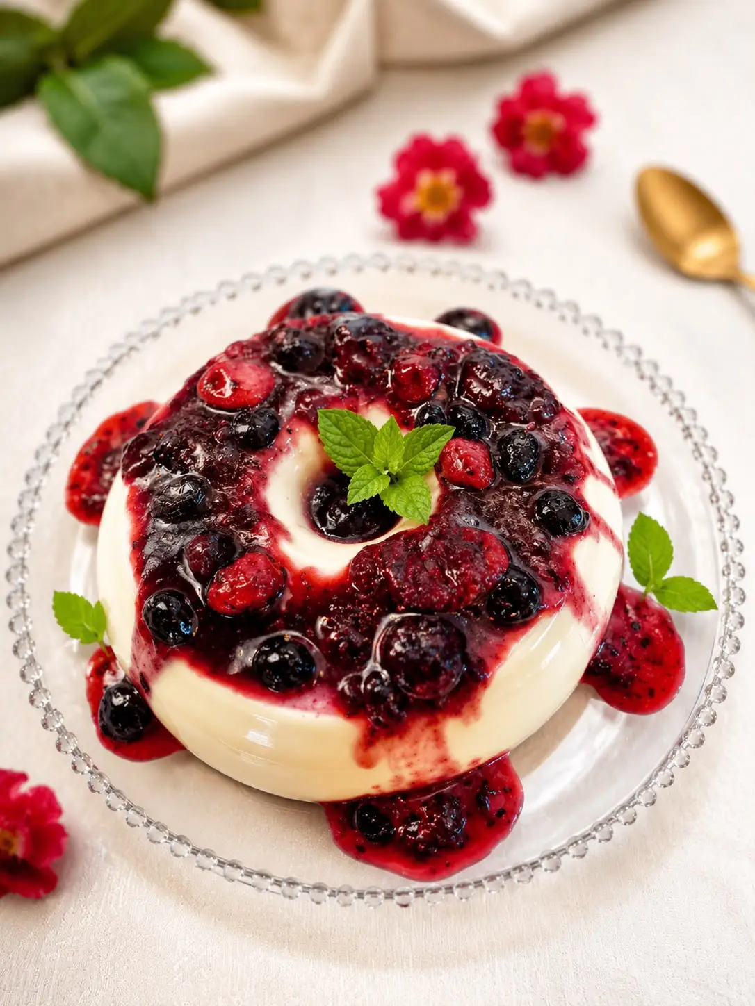 Pudim CHOCOLATE BRANCO COM FRUTAS VERMELHAS